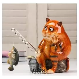 Сувенир полистоун лак "Рыжий кот на рыбалке" 12,5х10х18 см