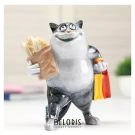 Сувенир полистоун лак "Серый кот с покупками" 13,5х8,8х12 см