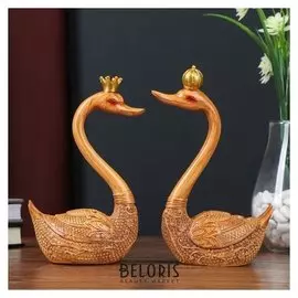 Сувенир полистоун "Лебеди в короне" набор 2 шт под дерево 18х10х6 см