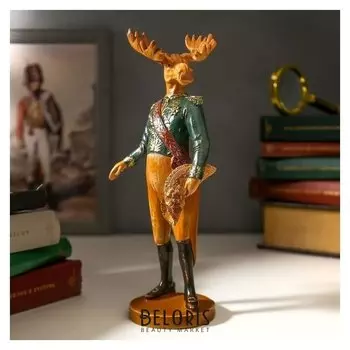 Сувенир полистоун "Лоcь в зелёном мундире с шляпой" под дерево 25х10,5х11 см