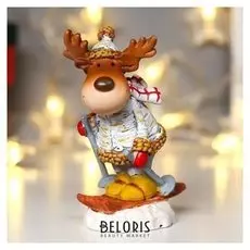 Сувенир полистоун "Лосик на лыжах" 9,5х4х10 см