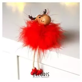 Сувенир полистоун "Лосик в колпаке, в меховом свитере" с динными ножками 10/6х2,5х3,5 см