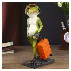 Сувенир полистоун "Лягушонок в наушниках и с чемоданом" 24х11,5х7 см