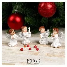 Сувенир полистоун "Маленький ангел с серебряными крыльями - музыкант" 7х4х3,5 см