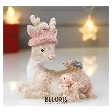 Сувенир полистоун "Маленький оленёнок с белочкой и ёжиком" блеск розовый 10,5х10,3х6,3 см