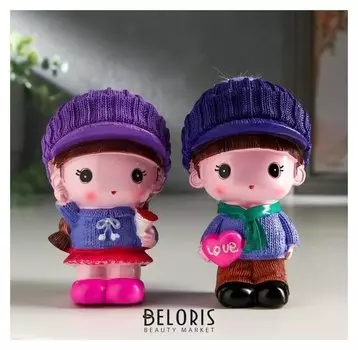 Сувенир полистоун "Малыш/малышка в сиреневой кепке" набор 2 шт 9,5х5,8х5,5 см