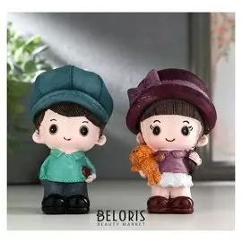 Сувенир полистоун "Малыш с книгой/малышка с медвежонком" набор 2 шт 9,5х6,5х5,5 см