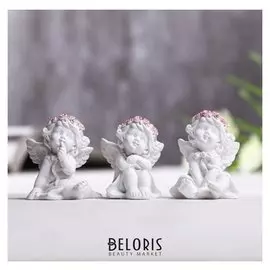 Сувенир полистоун "Малышка-ангел в платьице в розовом веночке" 3,7х3х3,4 см