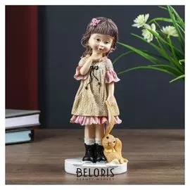 Сувенир полистоун "Малышка в платье с рюшами и зайцем в руке" 23х9,5х7,5 см