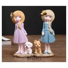 Сувенир полистоун "Малышка в ретро-платье гуляет с щенком" 11х5х3,8 см