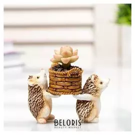 Сувенир полистоун миниатюра "Ёжики несут корзинку с суккулентом" 7,5х4х8 см