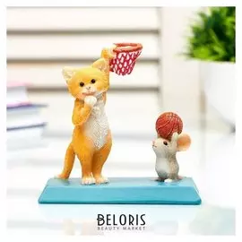 Сувенир полистоун миниатюра "Кот и мышка играют в баскетбол" 10х5,9х10,5 см