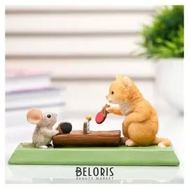 Сувенир полистоун миниатюра "Кот и мышка настольный теннис" 7х6х13,5 см