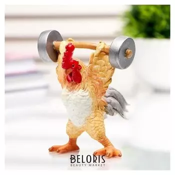 Сувенир полистоун миниатюра "Петя-петушок со штангой" 9,5х8,5х9 см