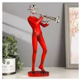 Сувенир полистоун "Музыкант с саксофоном" красный с серебром 29,5х10,5х13,5 см