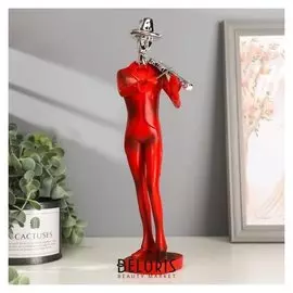 Сувенир полистоун "Музыкант со скрипкой" красный с серебром 29,5х9,5х10,3 см