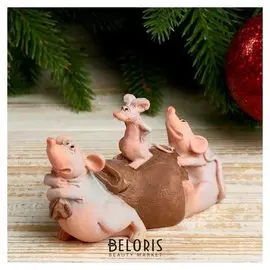 Сувенир полистоун "Мышата тащат мешок" 7х4х10 см