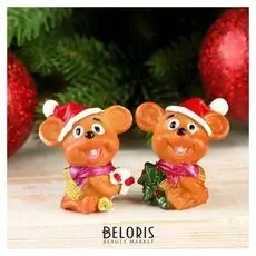 Сувенир полистоун "Мышонок в шарфике с леденцом/ёлочкой" 4,2х3х4,5 см