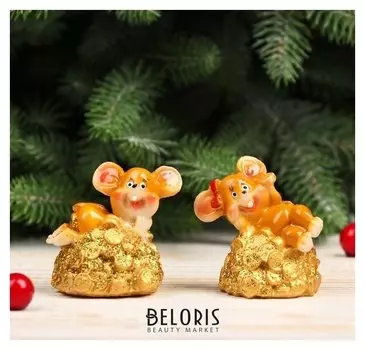 Сувенир полистоун "Мышуля на горке золотых монет" 6х4,3х4,5 см