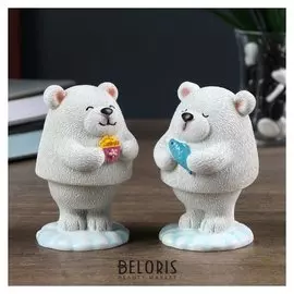 Сувенир полистоун на пружинке "Белый мишка" 9,5х5,5х5,5 см