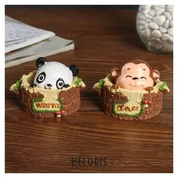 Сувенир полистоун на пружинке "Зверёк выглядывает из пенька" 7х8,5х7,5 см