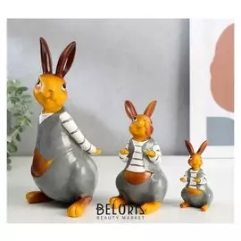 Сувенир полистоун "Нарядные кролики" набор 3 шт 8,4х4х4,4 13х7х6,5 21х11х7,5 см