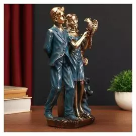 Сувенир полистоун "Парочка с попугаем" синий 28х13х10 см