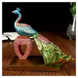 Сувенир полистоун "Павлин с зелёным хвостом на сердце" стразы 15,5х16,3х10,5 см