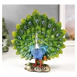 Сувенир полистоун "Павлин с зелёным хвостом" стразы 20,5х20,5х7,7 см