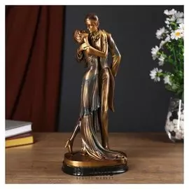 Сувенир полистоун "Поцелуй в танце" бронза с зелёным 30х9х13 см