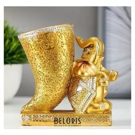 Сувенир полистоун подставка "Золотой слонёнок и бивень" 11,5х10,3х5 см