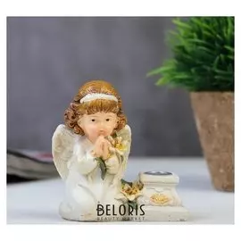 Сувенир полистоун подсвечник "Ангелочек в платье, с лилией - молитва" 8,8х8,4х4,4 см