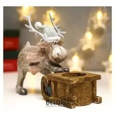 Сувенир полистоун подсвечник "Лосик в вязаном колпаке с санками" 17,5х8,5х20,5 см