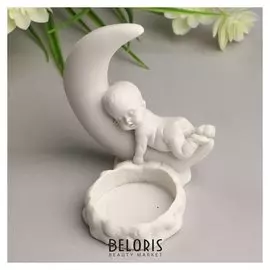 Сувенир полистоун подсвечник "Малыш спящий на месяце" белый 8,8х7,8х7,3 см