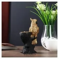 Сувенир полистоун подсвечник со свечой "Золотой какаду на чёрном пне" 18х7,5х11 см