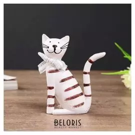 Сувенир полистоун "Полосатый кот с бантом" 9,4х7,5х4 см