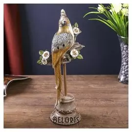 Сувенир полистоун "Попугай с зеркальными вставками на цветочной ветке" 32,5х13,5х9,3 см