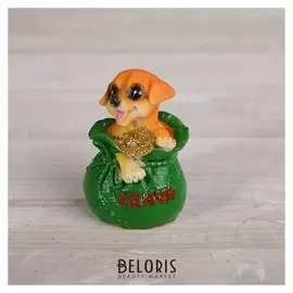 Сувенир полистоун "Пёсик в мешке/лодочке с золотыми монетами" 6,3х5х3,5 см