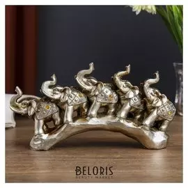 Сувенир полистоун "Пять слонов на камне попоны в стразах" 10,5х22х4,5 см