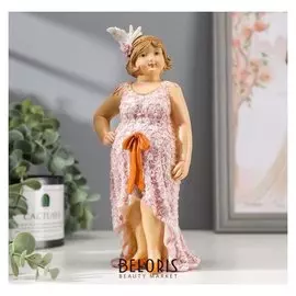 Сувенир полистоун "Пышечка в кружевном розовом платье с бантом" 21х8,5х7,5 см