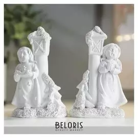 Сувенир полистоун "Рождественский белоснежный ангел у фонаря" 9,5х6х3,3 см