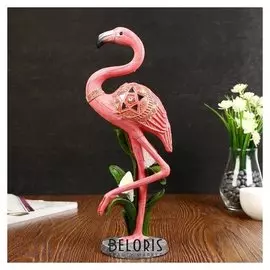 Сувенир полистоун "Розовый фламинго на одной ноге с каллой" 36х14х10 см