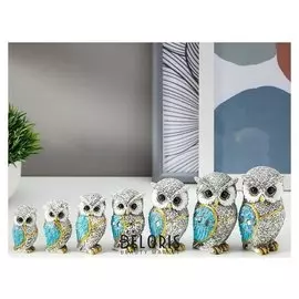 Сувенир полистоун "Семь серых филинов с синими крыльями" н-р 7 шт 5,5,5, 6,3,6,5,7,5,8,9 см 512703