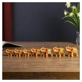 Сувенир полистоун "Семь слонов" под дерево набор 7 шт H-7;6,5;5,5;5;4,5 см