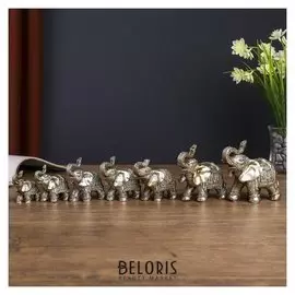 Сувенир полистоун "Семь слонов в попонах с пышным цветком" H-11;10;9;8;7;6;5;4 см