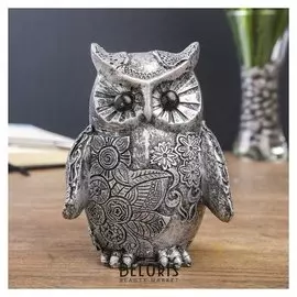 Сувенир полистоун "Серебристый филин в узорах" 13,5х10х9,5 см