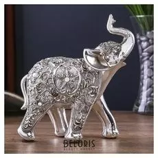 Сувенир полистоун "Серебряный слон с ажурным цветочным рисунком" 14,5х6х16 см