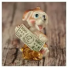 Сувенир полистоун "Щеночек с долларом" 5х3х3 см