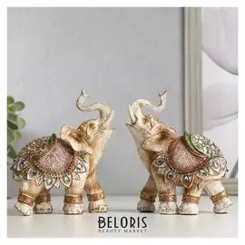 Сувенир полистоун "Слон в бежевой попоне с сапфирами" 13,5х11,5х6,5 см