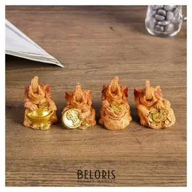 Сувенир полистоун "Слонята с богатствами" набор 4 шт под дерево 5,3х5х3,7 см